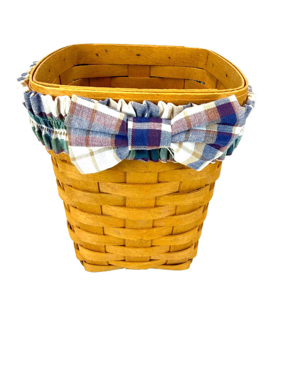 1996 Longaberger Medium Spoon Basket w/Plaid Garter Handwoven USA